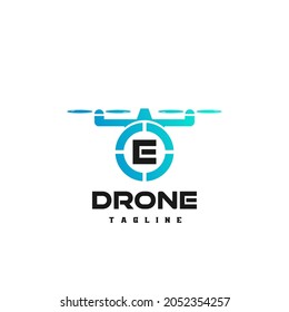 E Initial letter logo for drone shop. Logo for drone shop, drone logo with initial.