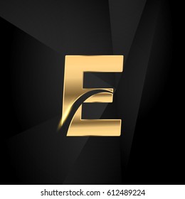 E initial letters swoosh elegant logo golden black background