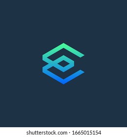 E logotipo inicial en forma geométrica abstracta