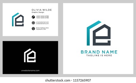 E initial logo with business card vector template
