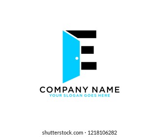 E Initial logo concept with door template vector