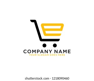 E Initial logo concept with shopping cart template vector
