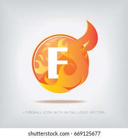 E Initial Logo With Fireball Icon Vector