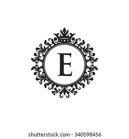 E initial logo. Luxury ornament crown logo.