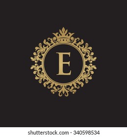 E initial logo. Luxury ornament crown logo.