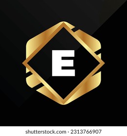 E Initial luxury gold Letter Type Logo Sign Symbol Icon Simple Elegance