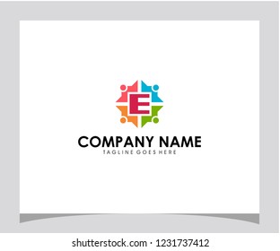 E initial unity people friends care icon logo design template vector eps 10