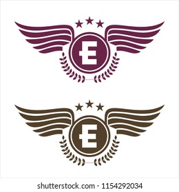 E initials royal wings emblem logo