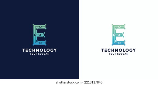 E initials technology logo design