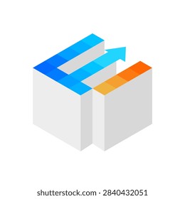 E Isometric Building Architecture Construction Metro Transit Infrastructure Urban Digital Technology Geometric Structure Engineering Blueprint Development Logo Design Vector