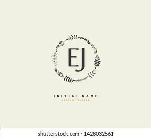 E J EJ Beauty vector initial logo, handwriting logo of initial signature, wedding, fashion, jewerly, boutique, floral and botanical with creative template for any company or business.