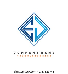 E J initial letter, modern logo design template vector