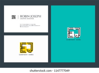 E & J Joint logo icon with business card vector template.