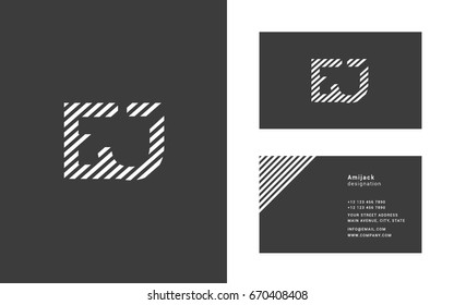 E J joint logo line letter icon  with business card template