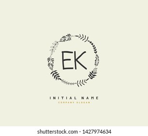E K EK Beauty vector initial logo, handwriting logo of initial signature, wedding, fashion, jewerly, boutique, floral and botanical with creative template for any company or business.