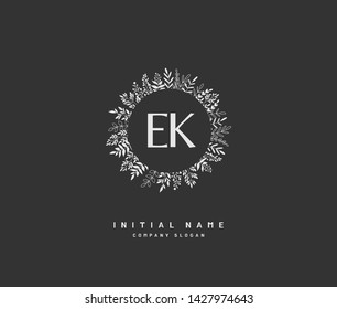 E K EK Beauty vector initial logo, handwriting logo of initial signature, wedding, fashion, jewerly, boutique, floral and botanical with creative template for any company or business.