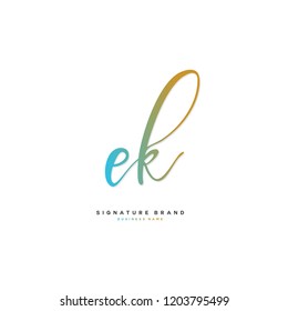 E K EK Initial letter handwriting and  signature logo concept design