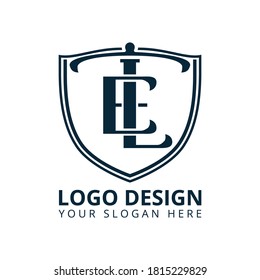 E L Letter LAW Logo With Sheild