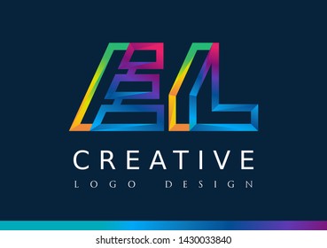 E L Logo. EL Letter Design Vector with Magenta blue and green yellow color.