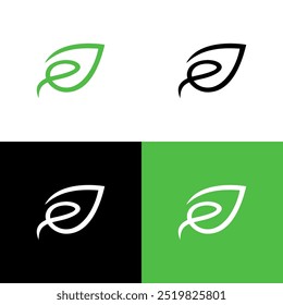 e ícone folha logotipo verde e preto 