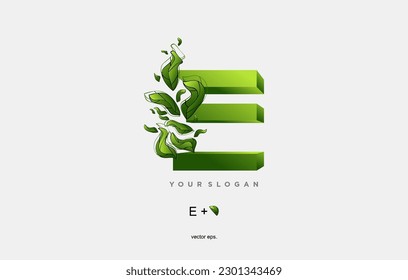 E Leaf Letter 3D Logo Icon Design in Green Colors. E logo with leaf element, letter E with the concept of green leaves, Eco Bio Letter Design Vector Illustration.