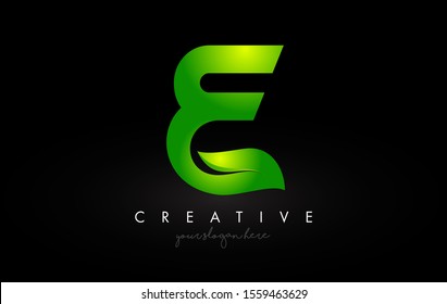 E Leaf Letter Logo Icon Design in Green Colors. Eco Bio Letter Design Vector Illustration.