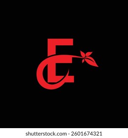 E Leaf Logo Design Vector illustration template	