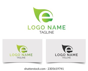 E-Blatt-Logo. Natürliches e Logo. Premium. Natürliches Design. Business e. Einzigartig. Kreativ
