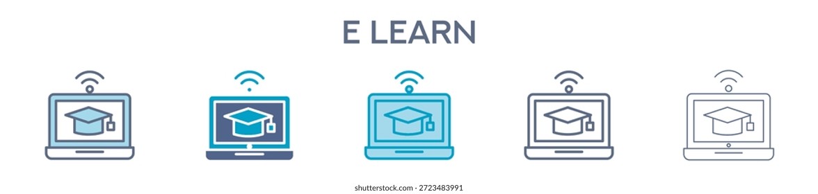 E Learn Element For Design Graphic - Multi Styles. Vector Illustration Of Two Colored And Black. Multiple Icons Designs Can Be Used For Mobile, Ui, Web
