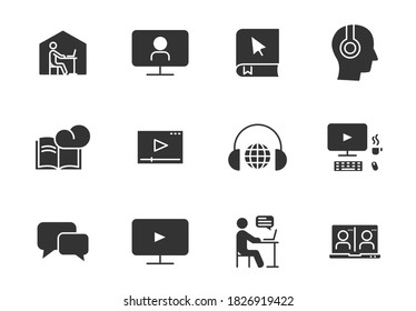 e learning black vector icons isolated on white. e learning icon set for web, mobile apps, ui design and print