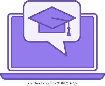 E Learning Color Icon. Vector Icon of Laptop and Graduation Hat. Online Education Concept
