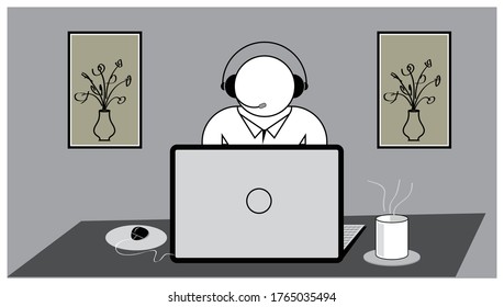 e learning computer with student clip art vector illustration, e learning concept isolated grey background