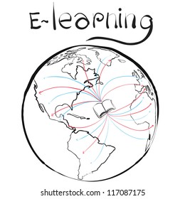 e learning concept book on world sketch vector