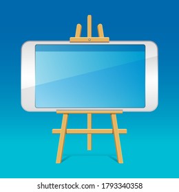 E learning concept with mobile and easel. Mobile as digital board on easel stand. Modern learning tool. Technology concept.