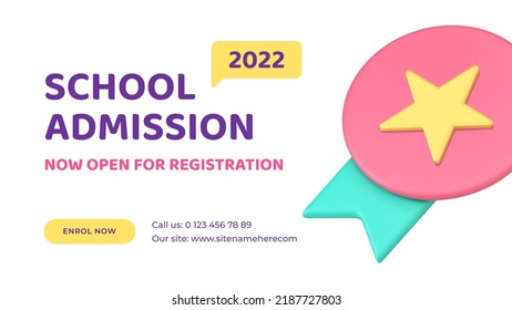 E Learning Courses School Admission Distance Education Virtual University Registration Web Banner 3d Icon Vector Illustration. Academic Lessons University Training Graduation Cyberspace Studying