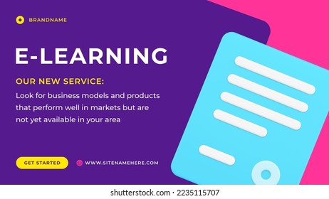 E learning digital service distance lessons lecture webinar tablet live broadcasting social media banner 3d icon vector illustration. Online academic knowledge remotely studying electronic technology