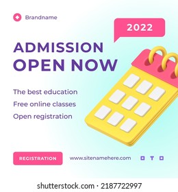 E Learning Distance Education Admission Open Registration Calendar Social Media Post Realistic 3d Icon Vector Illustration. College University Class Studying Free Online Educational Courses Promo