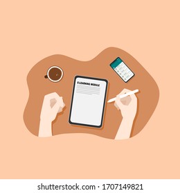 Lernen Sie mit einer Vektorillustration mit Gadget-Flachgrafik