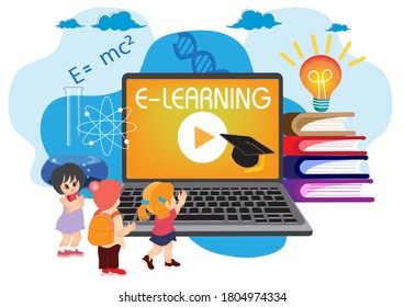 
E learning has been used more and more with education and children of all ages education concept flat design vector illustration