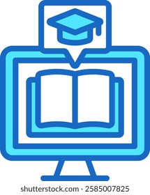 E Learning Icon Blue Color Vector Illustration