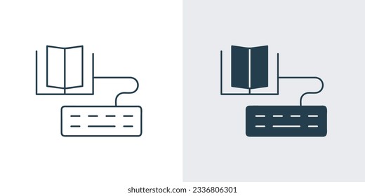 e learning icon. a book connected with a wired keyboard vector illustration
