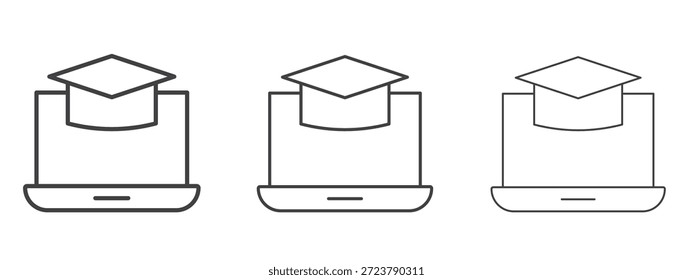 E learning icon in line art doodle style. Editable stroke outline sign, eps 10