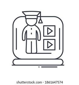 E learning icon, linear isolated illustration, thin line vector, web design sign, outline concept symbol with editable stroke on white background.