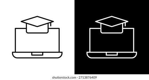E pictograma de contorno de ícone de aprendizagem isolado em branco. Forma de Ícone de Vetor.