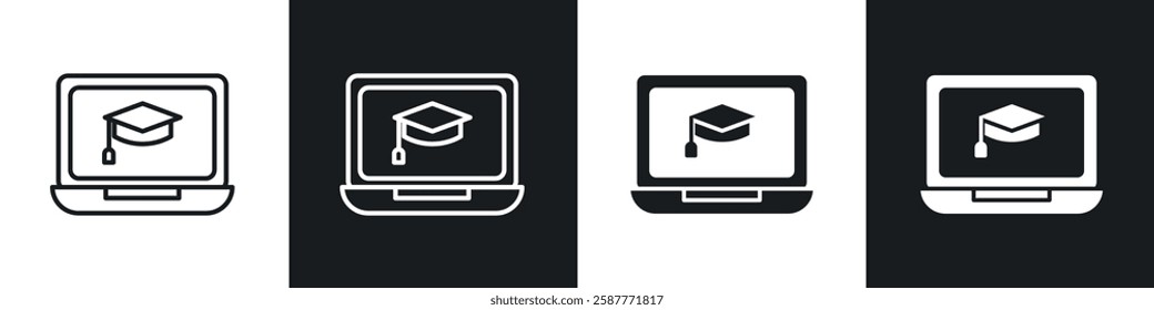 E learning icon set black and white colors. Graphic Vector icons pack