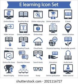 E Juego de iconos de aprendizaje, conjunto de iconos de glifo