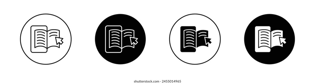 Conjunto de iconos de aprendizaje electrónico. símbolo de Vector de título en línea. signo de educación de graduación a distancia digital. ícono de academia de aprendizaje electrónico virtual. Iniciar sesión de formación en línea negro relleno y estilo delineado.