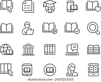 E - LEARNING  icon set.E-Learning, Educational Exam, Rocket, Brain, Book. Vector Illustration