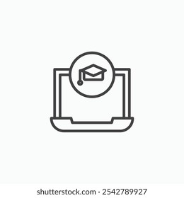 Ícone de aprendizagem E em delineado fino.