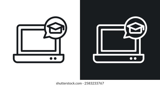 E learning icons in black and white liner strokes for web design.